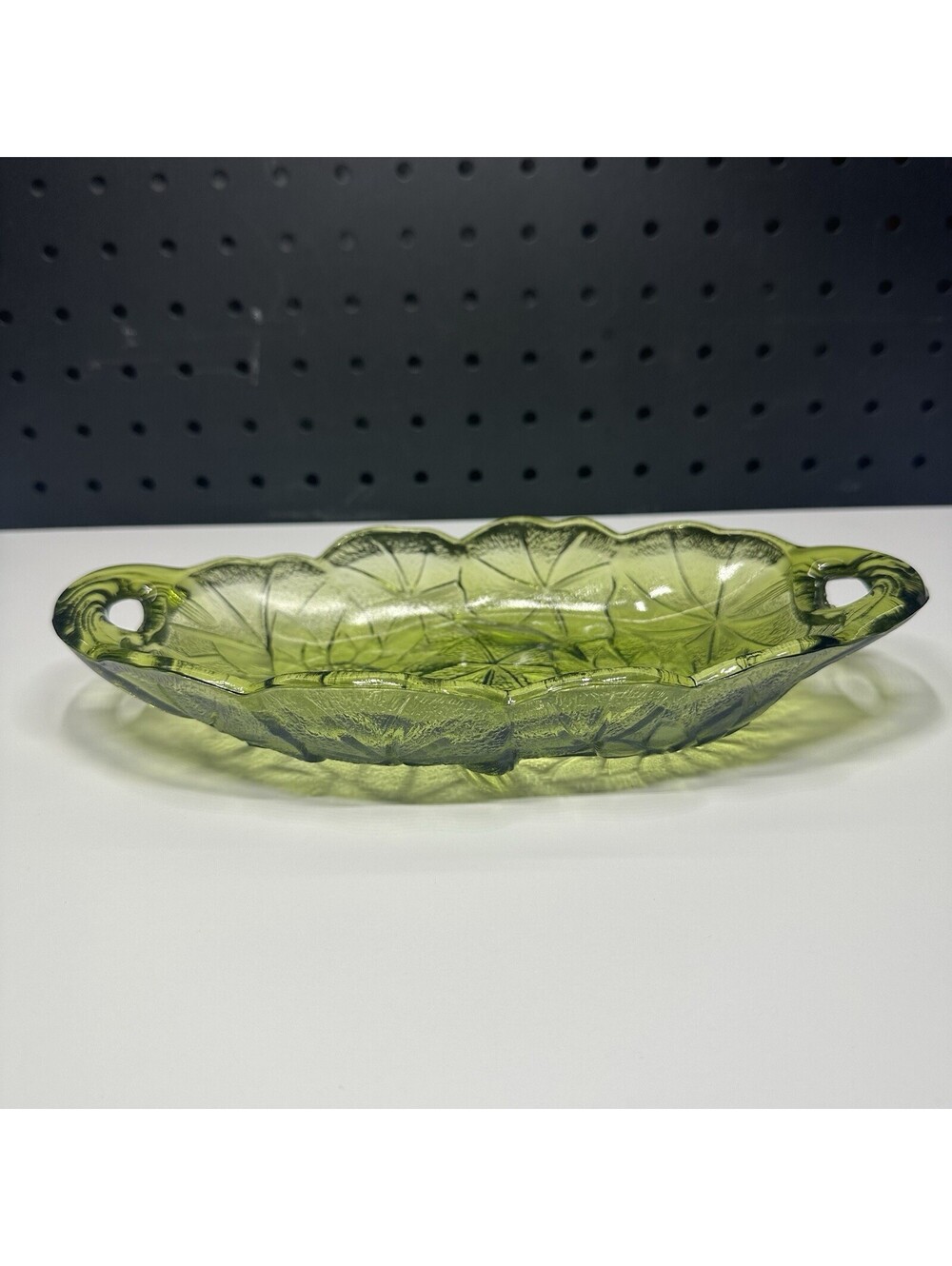 Vintage Indiana Glass Lily Pons Green Floral Oval Relish Candy Nut Dish uranium